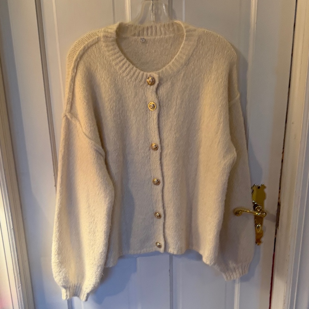 Cream Button-Front Women's Sweater Cardigan